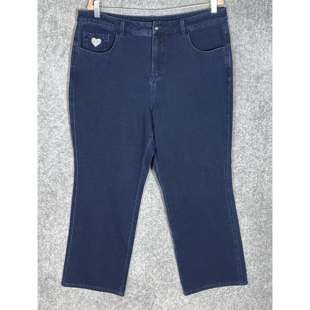Quacker Factory Dream Jeannes High Rise Wide Leg Jean Womens Sz 16 Blue Stretch